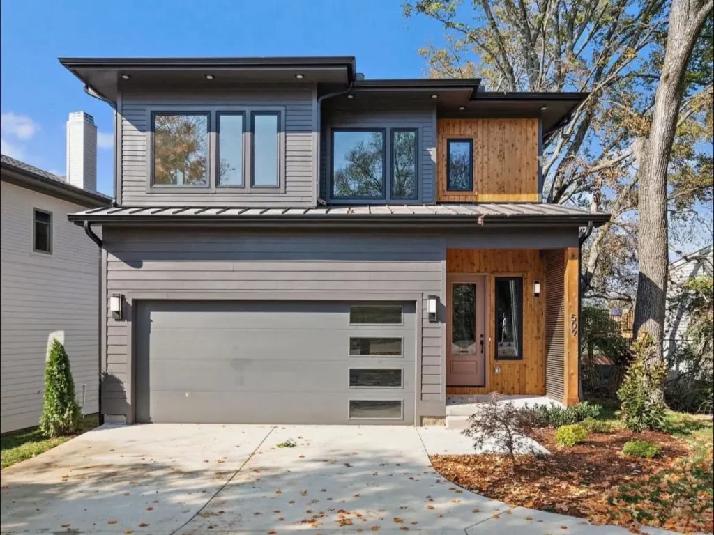 Modern home with a gray garage door in Huntsville, Alabama