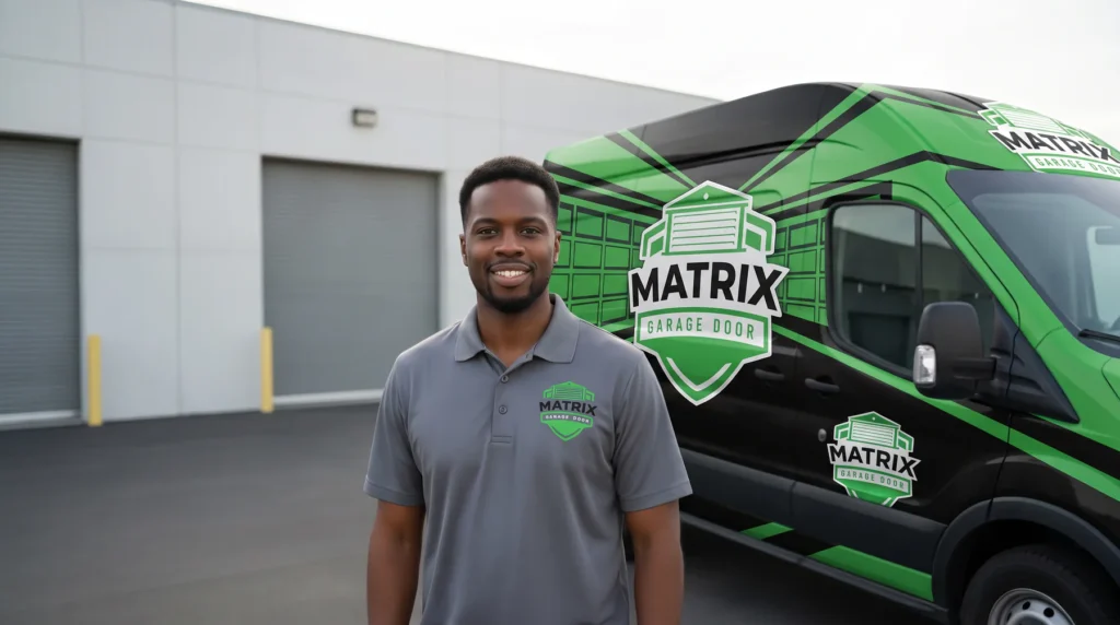 Matrix Garage Door technician with a service van in Huntsville, Alabama
